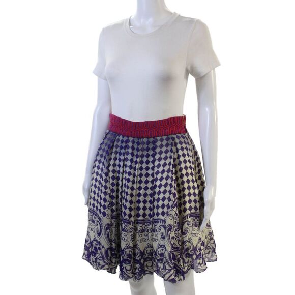 Hemant and Nandita Womens Geometric Print A Line Skirt Purple White Size Small